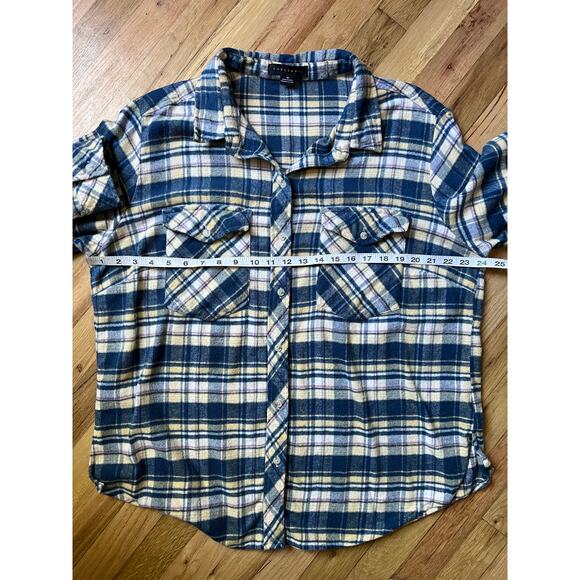 Sanctuary Womens Cozy Blue Plaid Flannel Boyfriend Button Up Shirt Plus Sz 1X - Picture 12 of 14